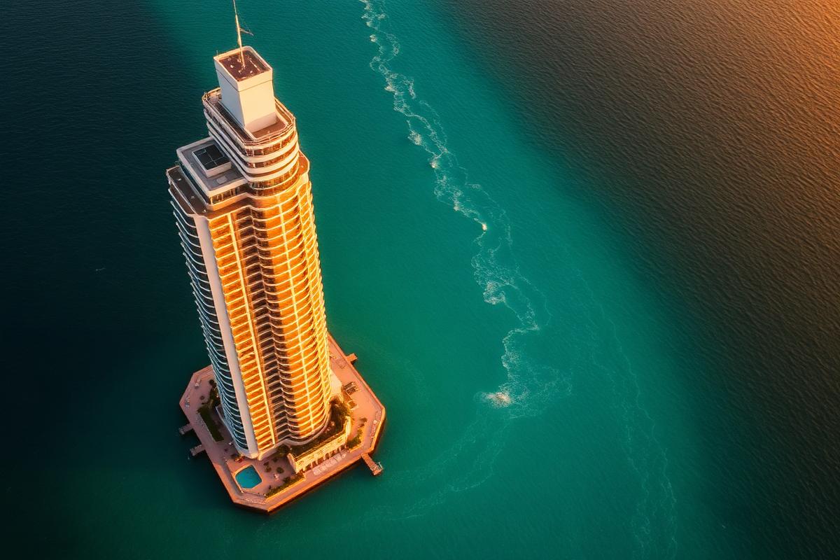 Aerial view of a Florida oceanfront hotel tower